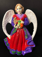 Handmade | Mosaic | Gift | Ceramic Angel pilgrim angel purple and red angel 9”’X 5”