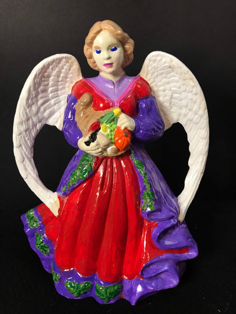 Handmade | Mosaic | Gift | Ceramic Angel pilgrim angel purple and red angel 9”’X 5”