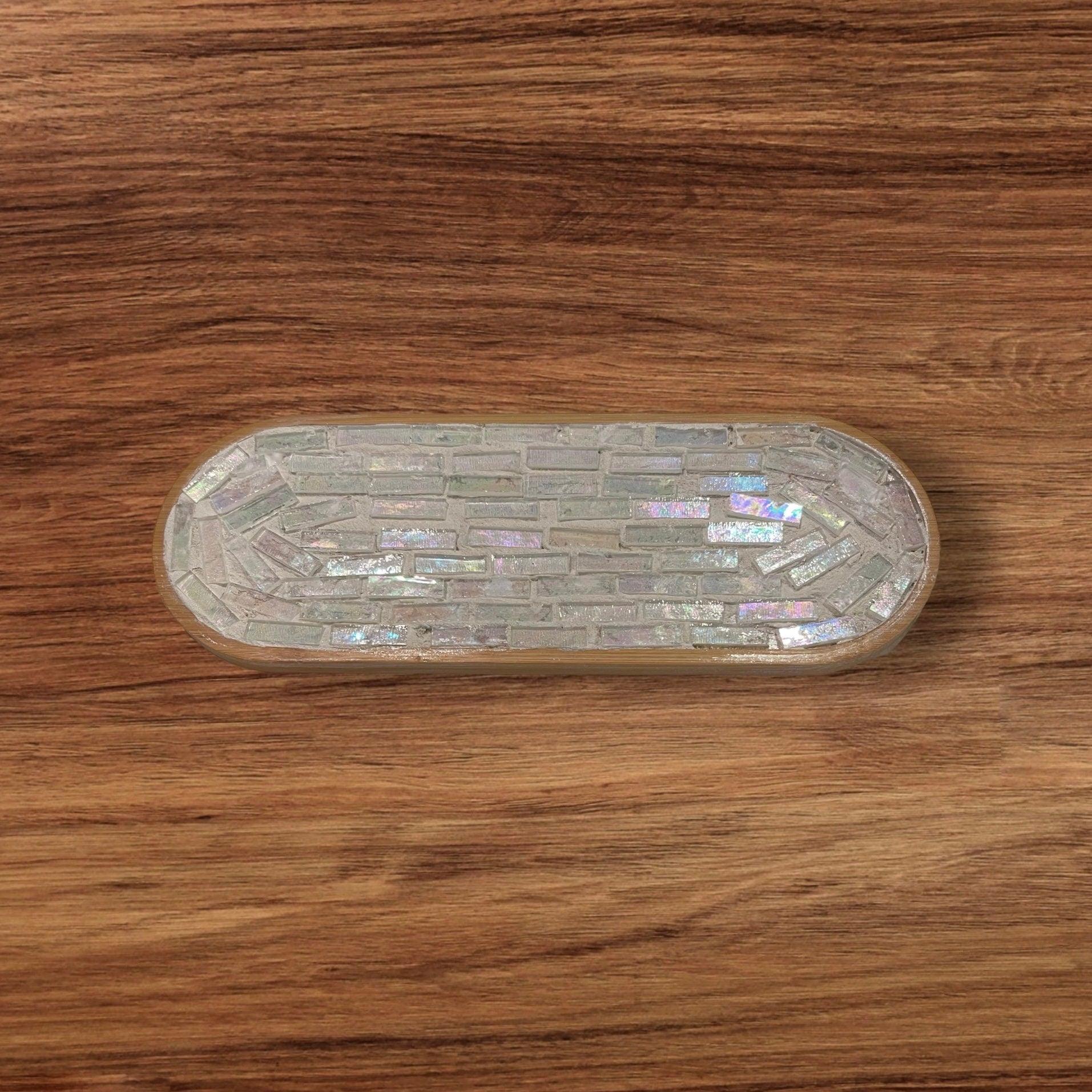 Rose quartz and slate mandala mosaic wall art featuring intricate patterns and vibrant colors for decorative home display.