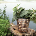 Mocha and cream mosaic Mother of Pearl planter by Miss Bette's Creations, featuring a decorative, glossy ceramic design.