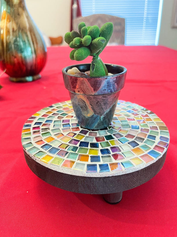 Plant Stand,7”, Handmade Round Plant Stand, Mosaic Plant Riser | Unique Plant Stand/ Medium