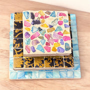 Square Turqoise Mother-Of-Pearl Plant Stand
