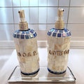 Handcrafted mother of pearl mosaic soap with intricate design, showcasing a luxurious and artistic soap bar.