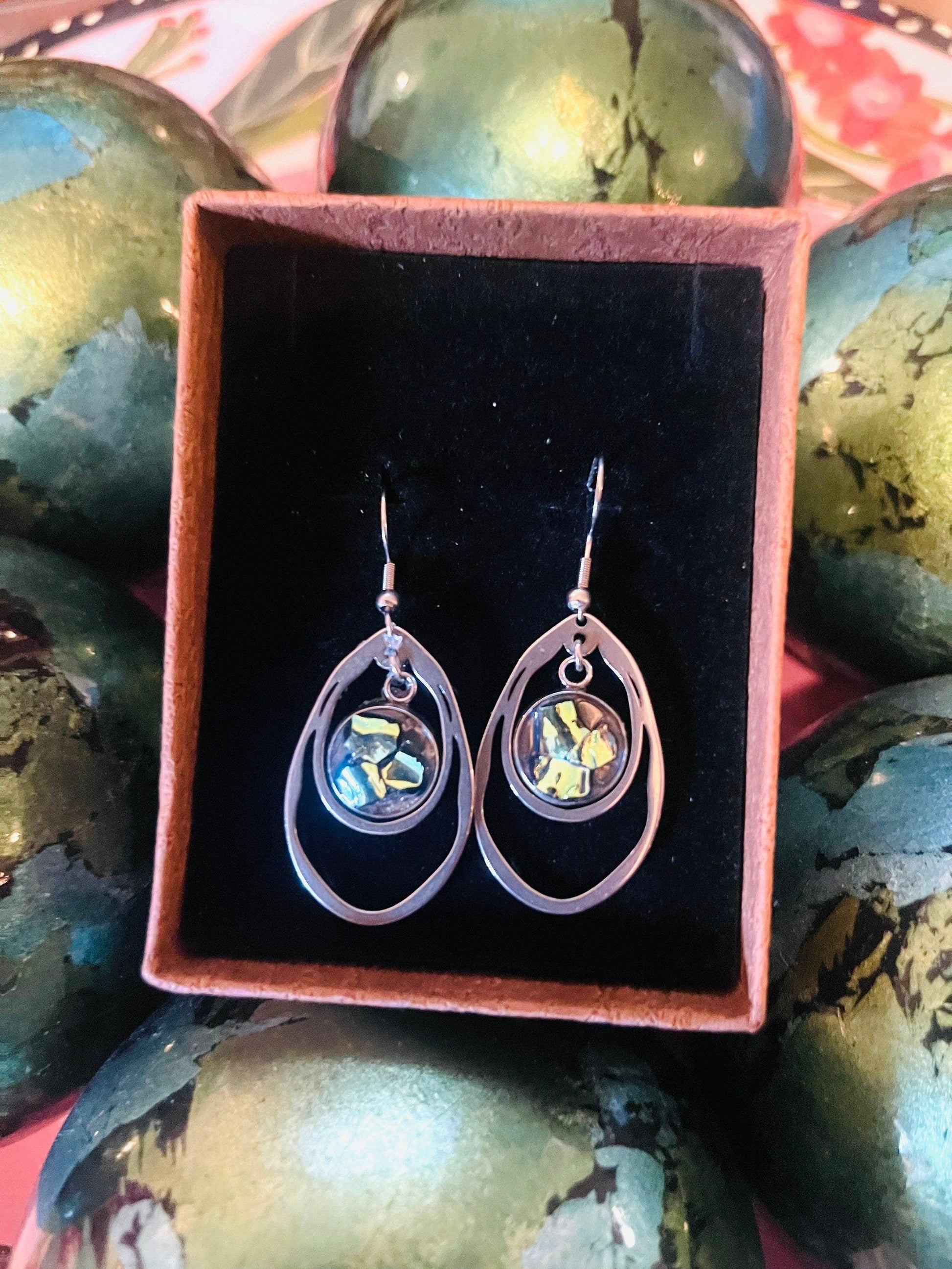 Descent Abalone Shell Double Teardrop Earrings featuring iridescent abalone shell in silver-tone drop earrings.