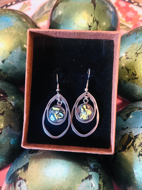 Cut Glass Yellow-Green Drop Earrings