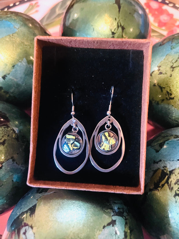 Cut Glass Yellow-Green Drop Earrings