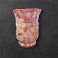 Handcrafted scalloped Capiz shell mosaic vase with iridescent shell tiles and elegant design, perfect for decorative displays.