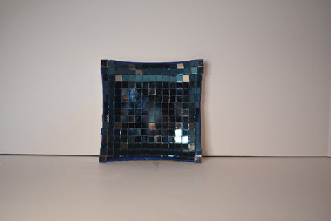 Sparkling Blue Glass Mosaic Candy Dish. Small Square Dish.