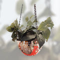 Hanging disco ball planter with artificial pink carnations, glossy surface, decorative home decor by Miss Bette's Creations