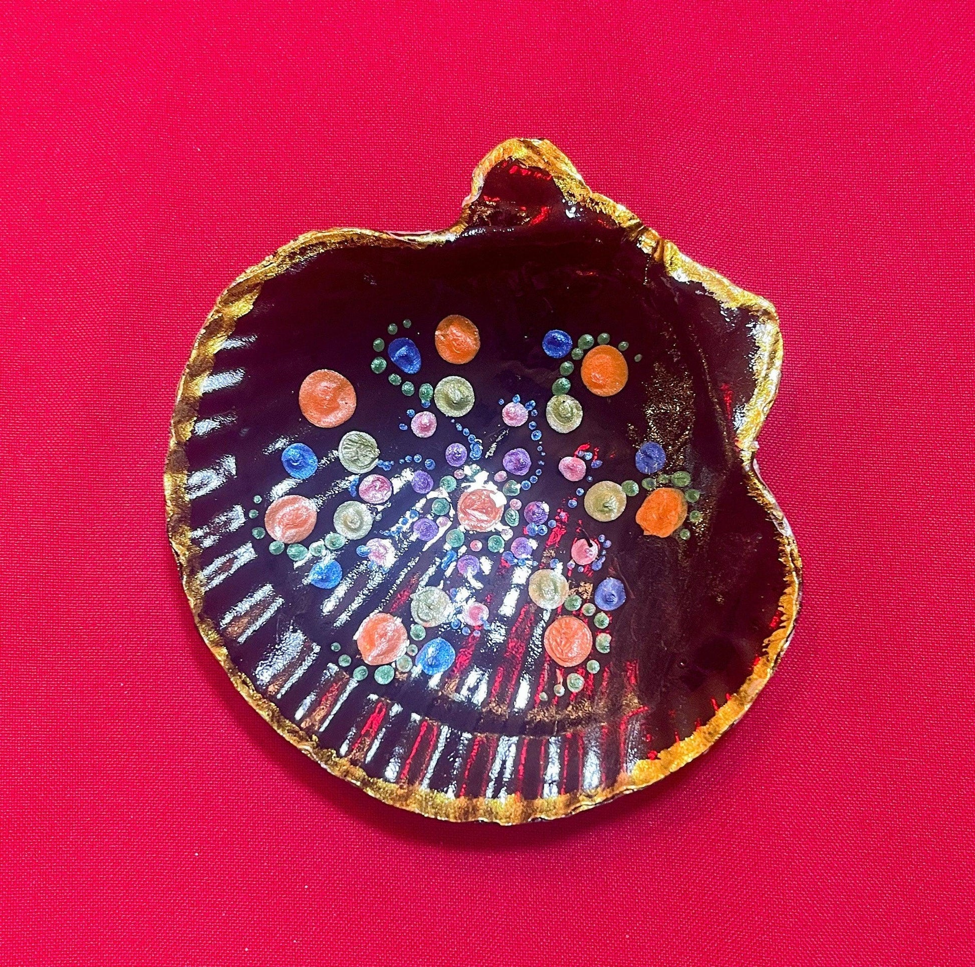 Hand painted ring dish with colorful floral design, ceramic jewelry holder from My Store for storing rings and small accessories.