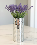 Silver mosaic mirror vase and candle holder with intricate mosaic design, decorative home accent from My Store.