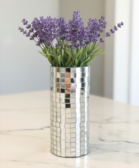 Vase, Mirror Vase, Silver Vase, Mosaic Vase, Candle Holder, Mosaic Candle Holder