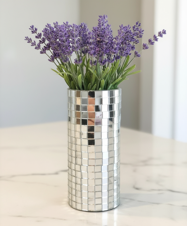 Vase, Mirror Vase, Silver Vase, Mosaic Vase, Candle Holder, Mosaic Candle Holder