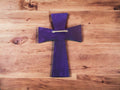 Handmade Christian cross wall hanging with decorative details, crafted for religious home decor, featuring intricate design and craftsmanship.
