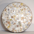 Handmade mother of pearl mosaic decorative stand by Miss Bette's Creations, featuring intricate pearl inlay design.