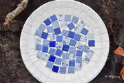 White Rimmed Mosaic Wall Decor, Blue and White Decorative Plate, Mosaic Plate