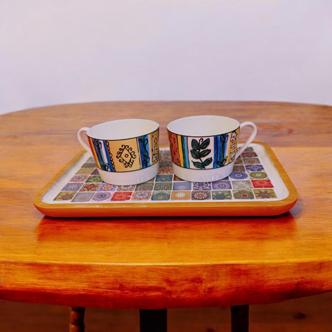 Mexican Style Ceamic Tile Tray | Wooden Tray| Multicolored Tray | Plant Stand  | Coffee Tray