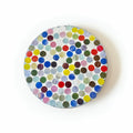 Handcrafted polka dot rainbow mosaic plant stand by Miss Bette's Creations, featuring vibrant colorful mosaic tiles on a sturdy base.