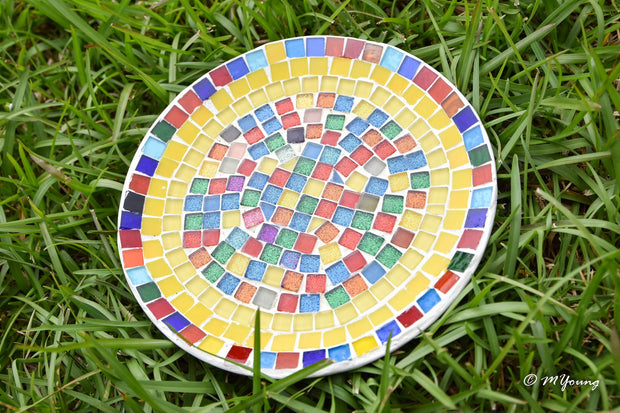 Sunburst Mosaic Decorative Plate, Small Display Plate, Glass Art | Mid-Century Modern Decor