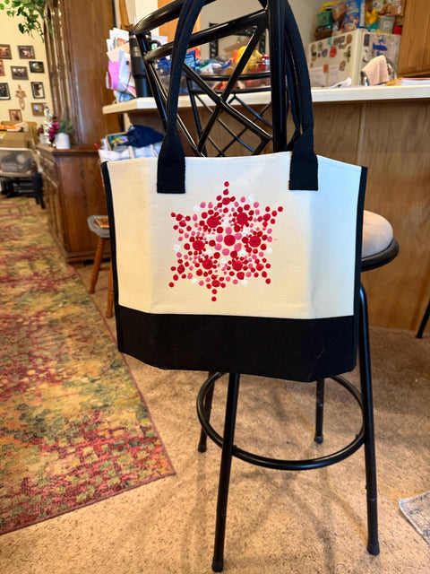 White and Red  All Purpose Tote Bag -Handpainted