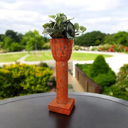 Tall Orange Decorative Planter| Handmade | Burnt Orange | Handpainted| Plant Tower | Recycled Materials