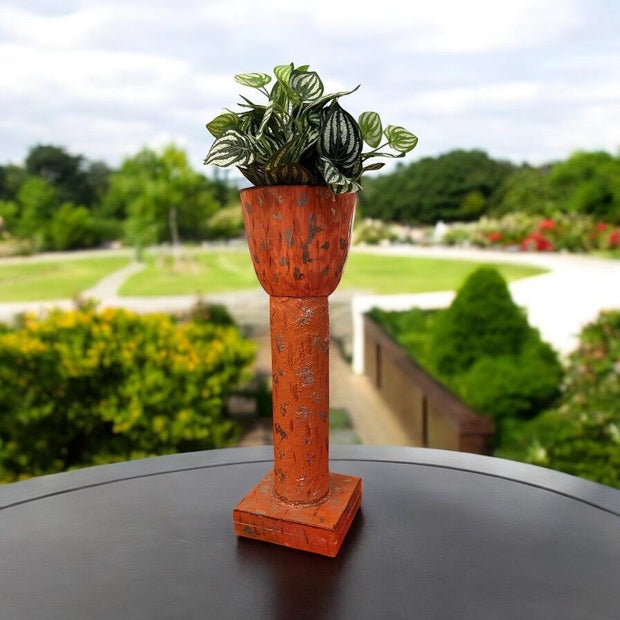Tall Orange Decorative Planter| Handmade | Burnt Orange | Handpainted| Plant Tower | Recycled Materials
