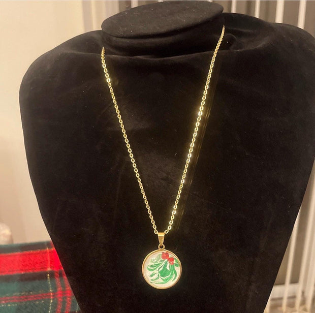 Hand Painted Colorful Christmas Pendant Necklace
