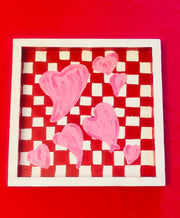 Hand painted Hearts Wooden Checkerboard Coffee Table Tray