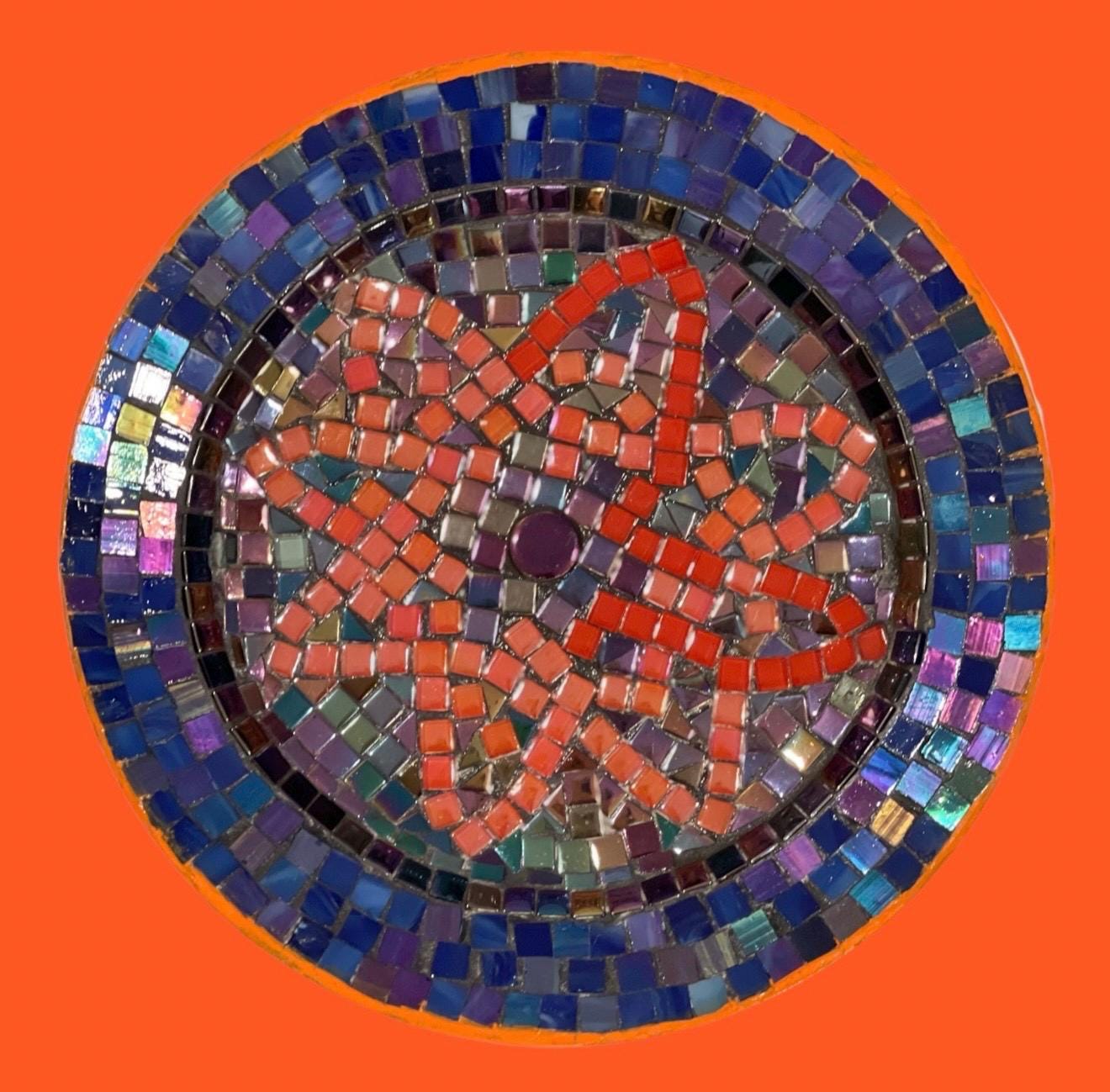 Handcrafted round mosaic wall art with colorful glass tiles, decorative home wall decor, by My Store