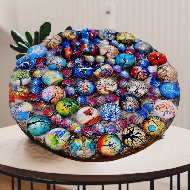Tree of Life Plant Stand | Handmade Cabochon Plant Stand |Scalloped Edge Plant Stand| Rainbow Plant Riser