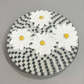Daisy floral mosaic art cake plate with colorful flower design, ceramic serving platter, ideal for desserts and special occasions.