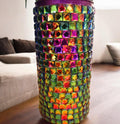 Prismatic rainbow mosaic cylindrical vase with colorful glass tiles, decorative home decor from My Store.