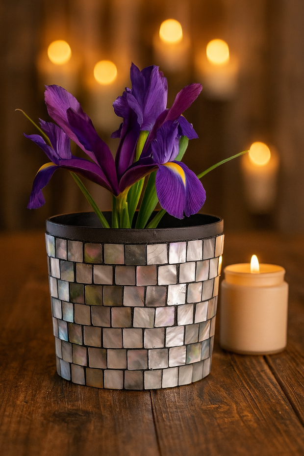 Mother of Pearl Planter | Mosaic Planter | House Plant Pot | Decorative Plant Pot | Mosaic Plant Pot | Iridescent Plant | Gray Brown Planter