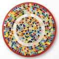 Vibrant handcrafted mosaic fruit bowl with colorful tile patterns, perfect for decorative or serving use.