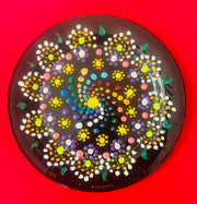Multicolored Mandala Art Painting on Decorative Glass Plate