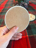 Mother of Pearl mosaic coaster set with seven coasters featuring iridescent pearl inlay and decorative patterns.