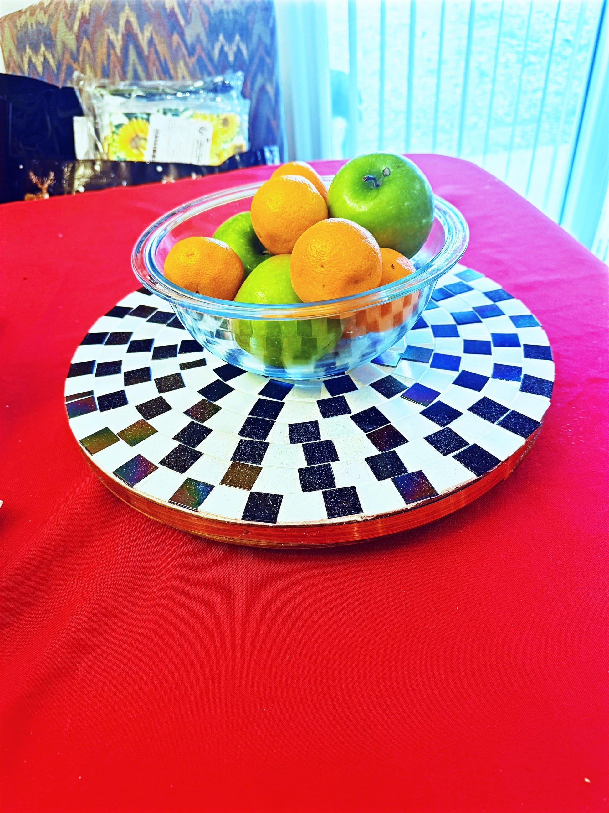16-inch round decorative platter and centerpiece with intricate design, perfect for table decoration or display.