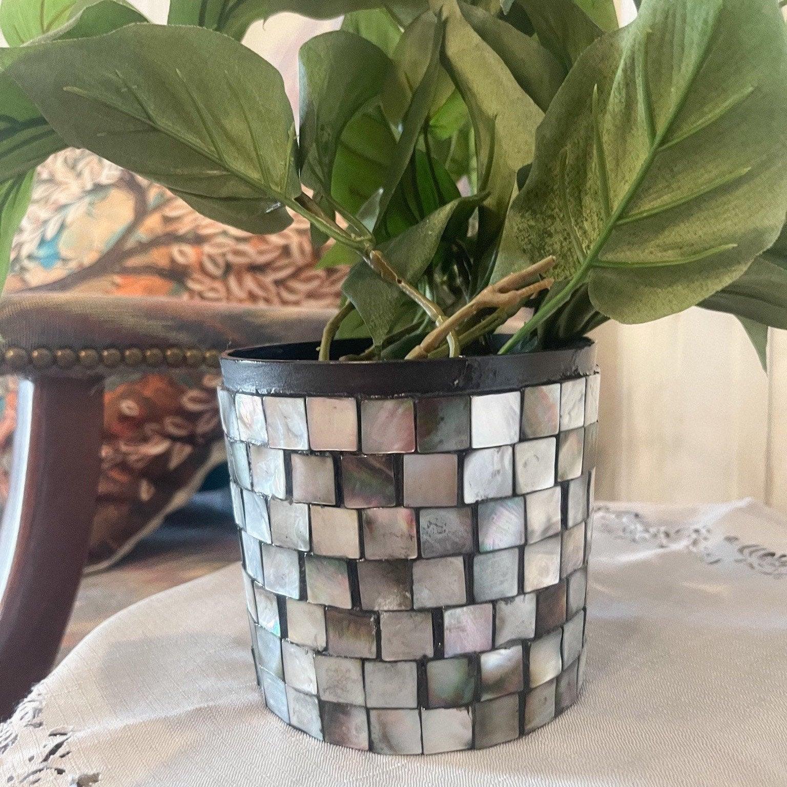 Luminous smoky pearl mosaic vase with intricate tile patterns, crafted by My Store, featuring a glossy, decorative design.