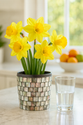 Luminous smoky pearl mosaic vase with intricate tile pattern, crafted by My Store, showcasing a glossy, elegant design.