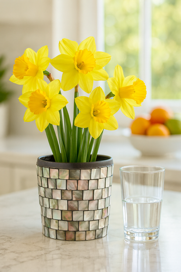 Luminous smoky pearl mosaic vase with intricate tile pattern, crafted by My Store, showcasing a glossy, elegant design.