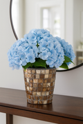 Handcrafted bronze and pearl mosaic planter with intricate design, perfect for indoor or outdoor decorative gardening.