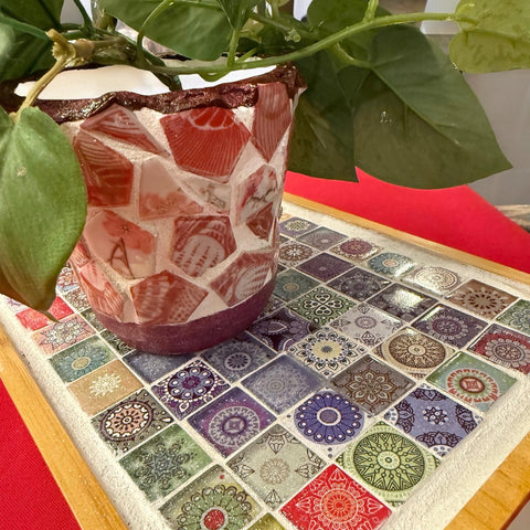 Mexican Style Ceamic Tile Tray | Wooden Tray| Multicolored Tray | Plant Stand  | Coffee Tray