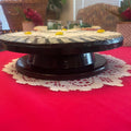 Daisy floral mosaic art cake plate with colorful floral design, round ceramic serving dish for desserts and special occasions.