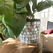 Mother of Pearl Planter | Mosaic Planter | House Plant Pot | Decorative Plant Pot | Mosaic Plant Pot | Iridescent Plant | Gray Brown Planter