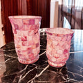 Handcrafted scalloped Capiz shell mosaic vase with a textured, decorative design perfect for home decor.