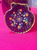 Hand painted ceramic ring dish with colorful floral design, perfect for jewelry storage and decorative use.