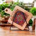 Handcrafted diamond art wood cutting board with intricate design, made by My Store, showcasing detailed craftsmanship on smooth wooden surface.