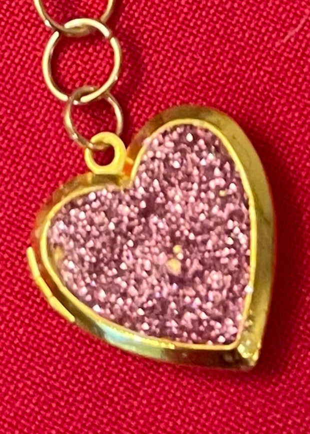 Gold Sparkling Rose Heart Shaped Locket