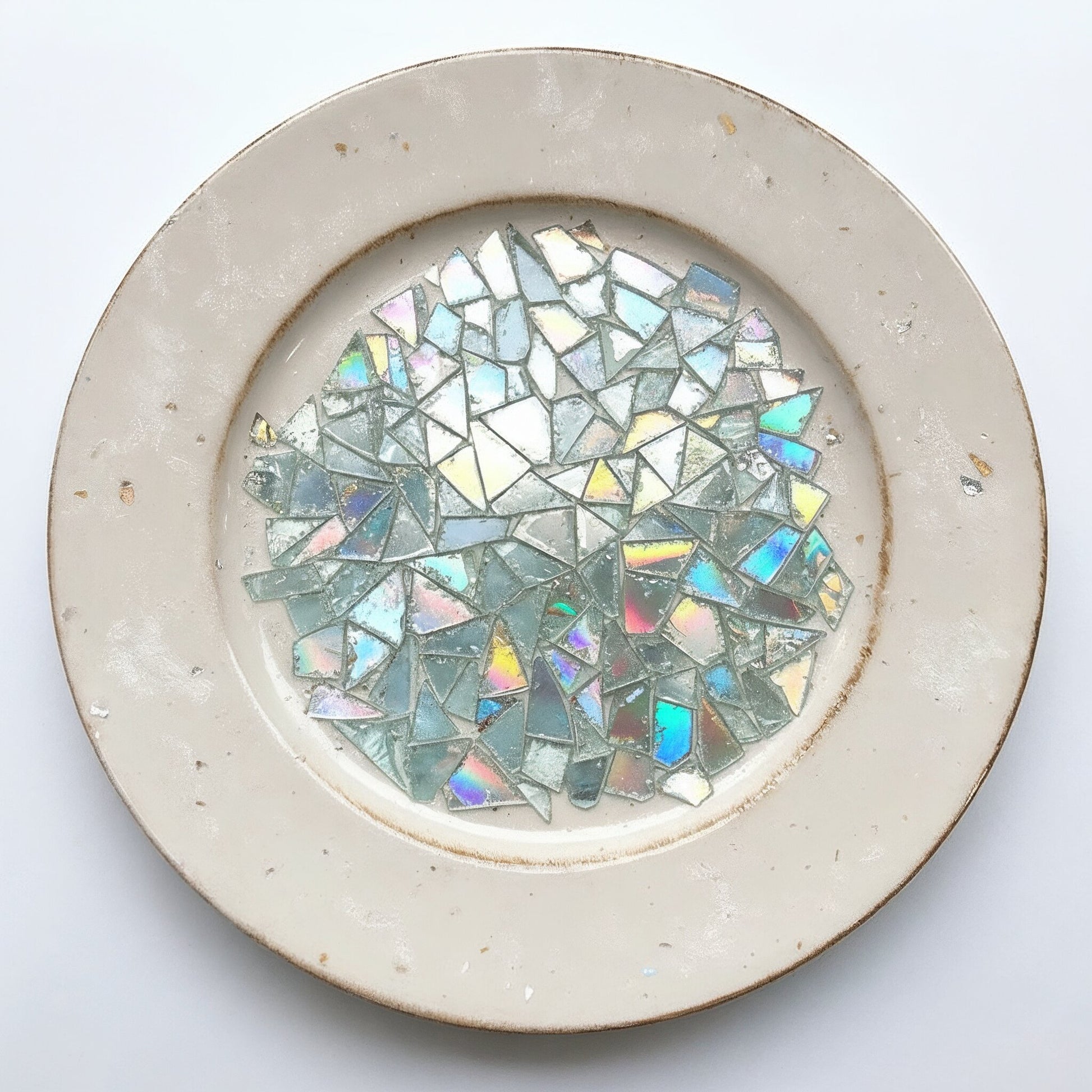 Multicolored rainbow mosaic fruit plate with vibrant fruit designs, perfect for decorative or serving purposes, by My Store