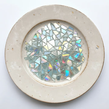 Multicolored rainbow mosaic fruit plate with vibrant fruit designs, perfect for decorative or serving purposes, by My Store